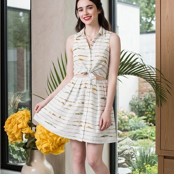 Samantha Pleet Dresses & Skirts - Samantha Pleet mountain print mini Dress from 2014 cut out collar vintage sezane